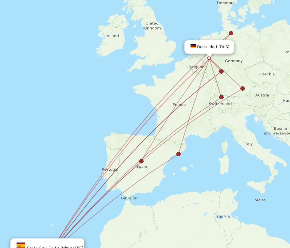 DUS to SPC flights and routes map