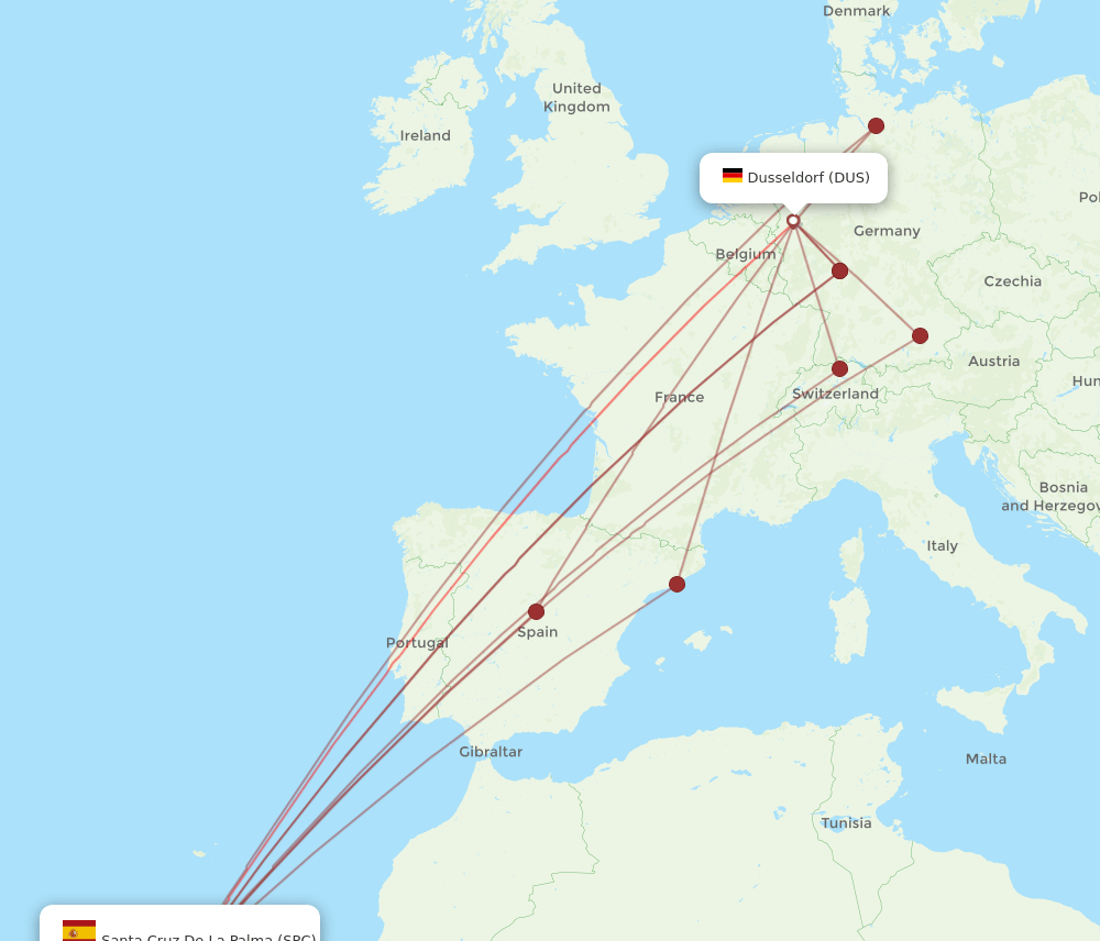 DUS to SPC flights and routes map