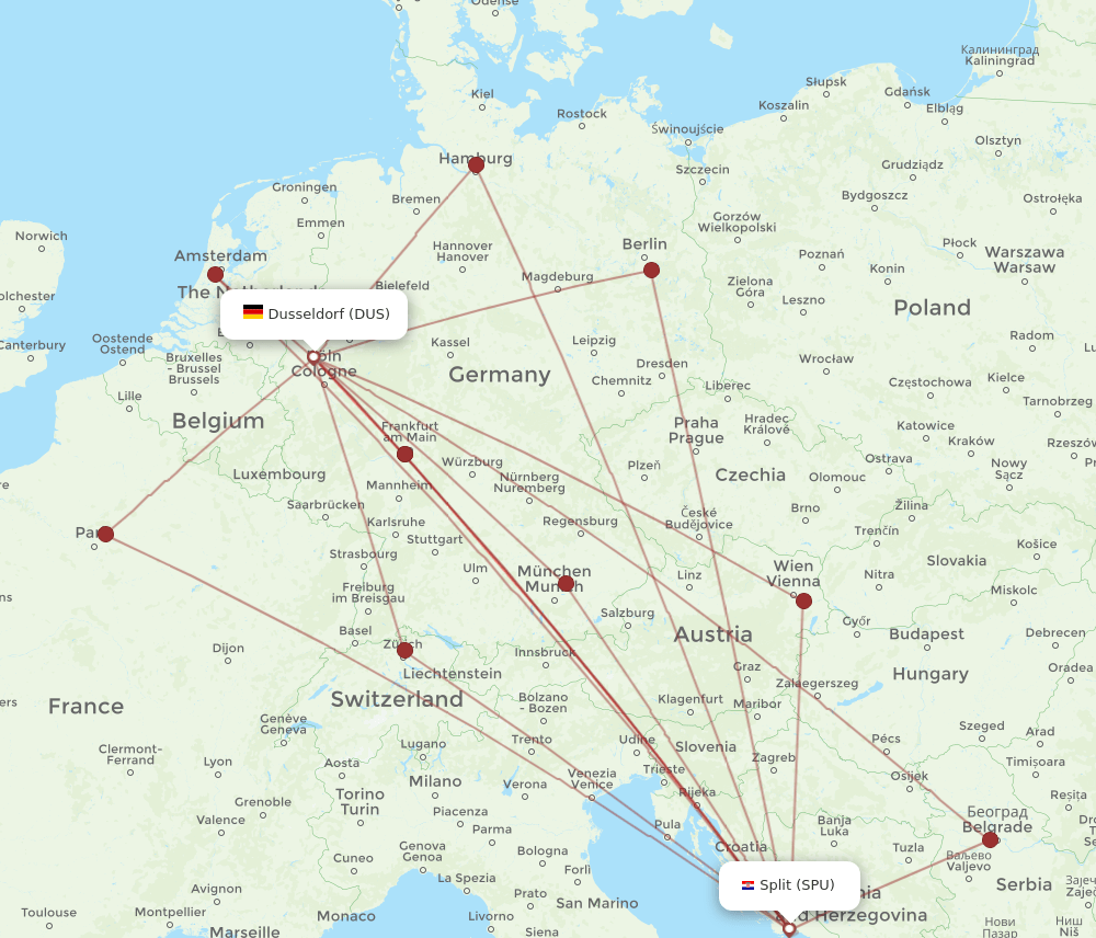 DUS to SPU flights and routes map