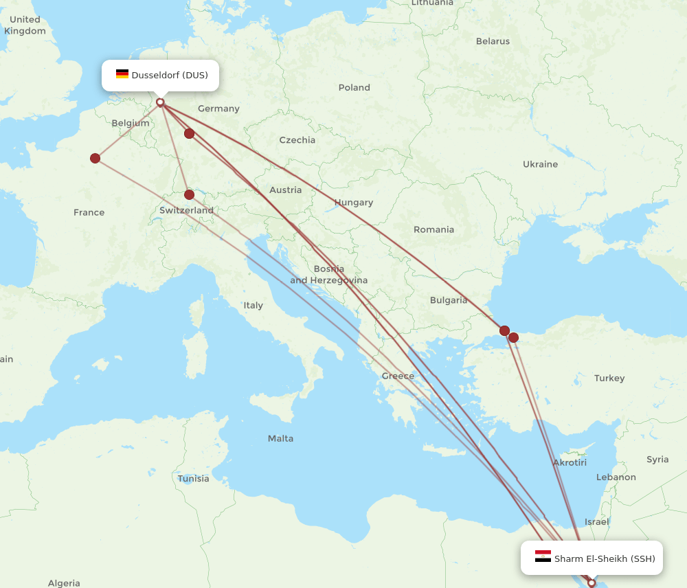 DUS to SSH flights and routes map