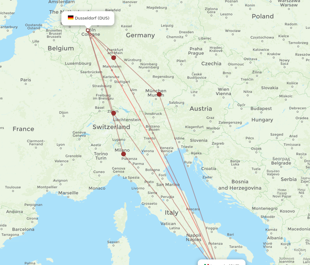 DUS-SUF flight routes