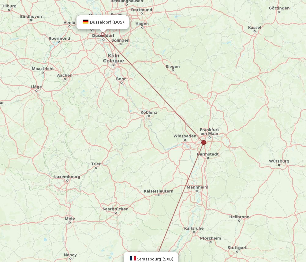 DUS to SXB flights and routes map