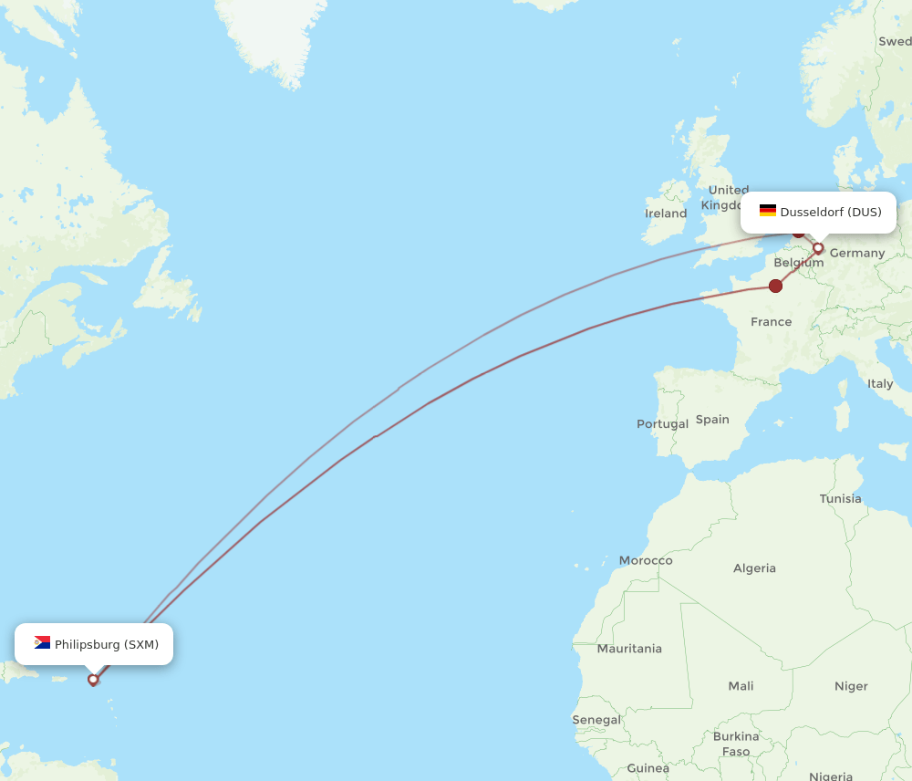 DUS-SXM flight routes