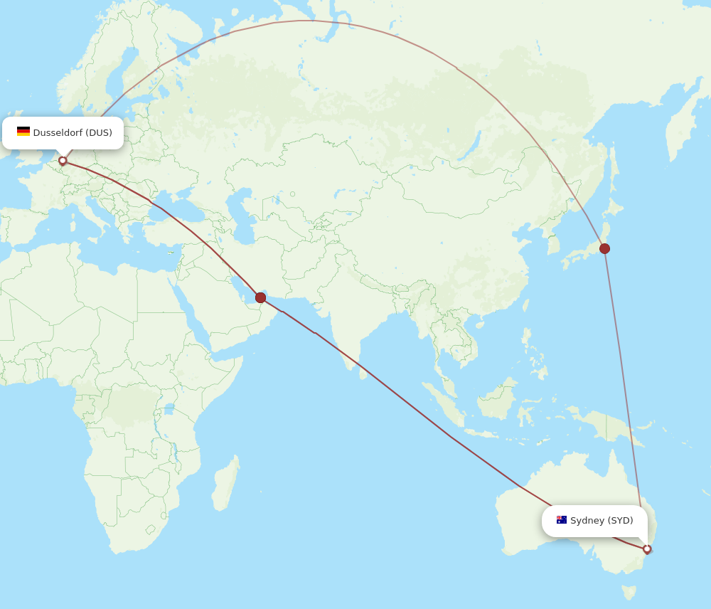 DUS to SYD flights and routes map