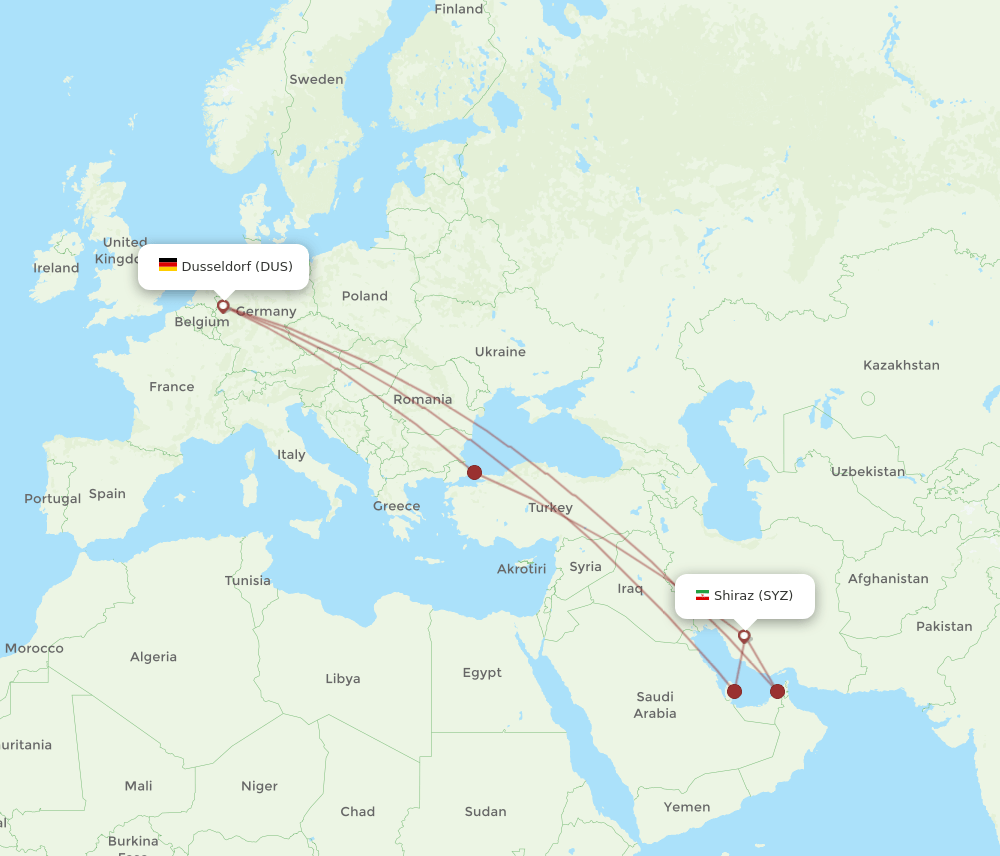 DUS-SYZ flight routes