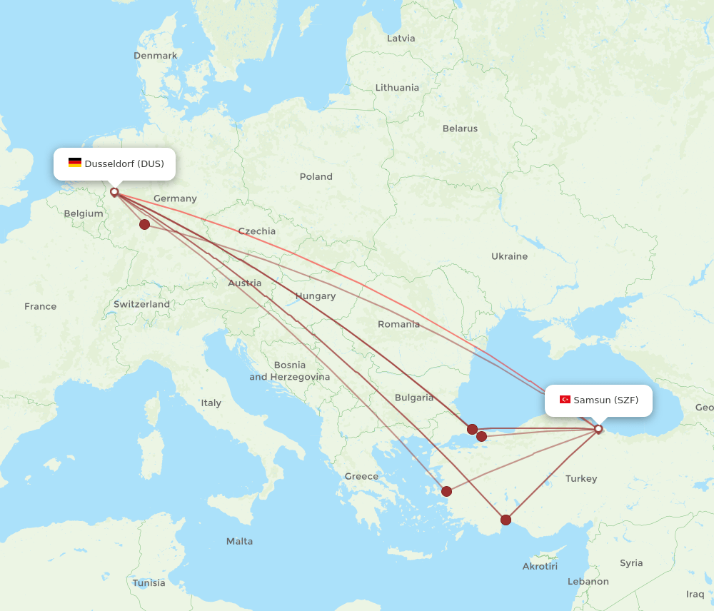 DUS-SZF flight routes