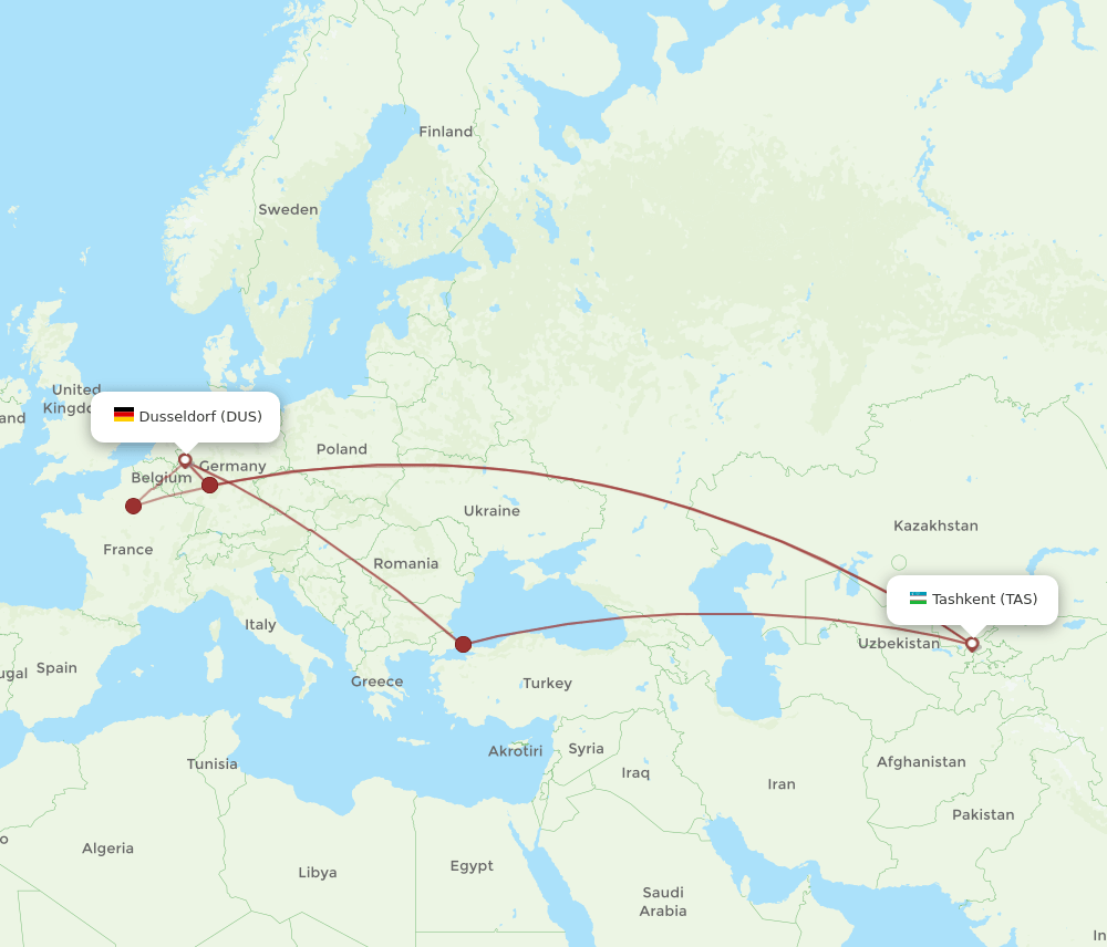 DUS to TAS flights and routes map
