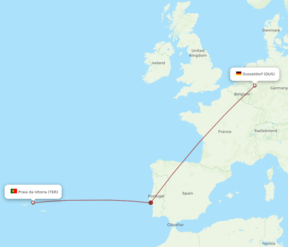 DUS to TER flights and routes map