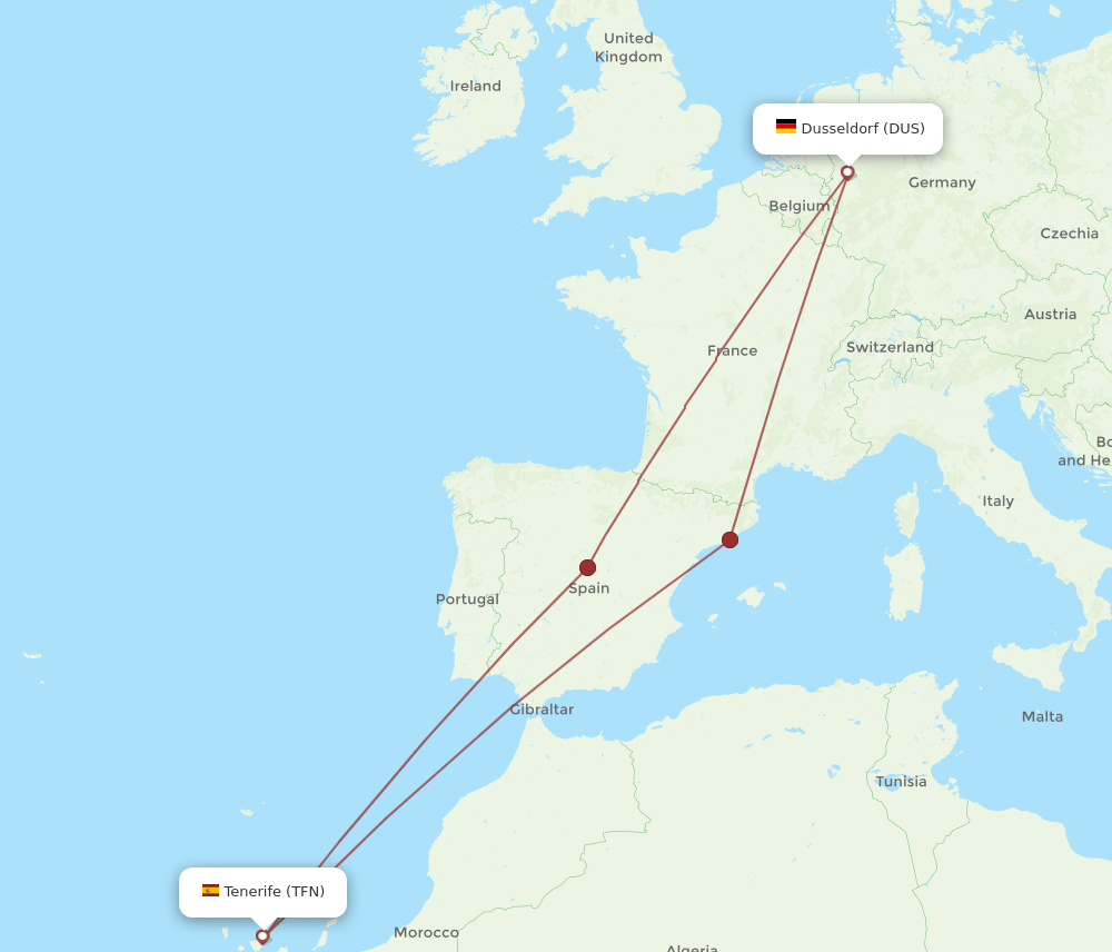 DUS-TFN flight routes