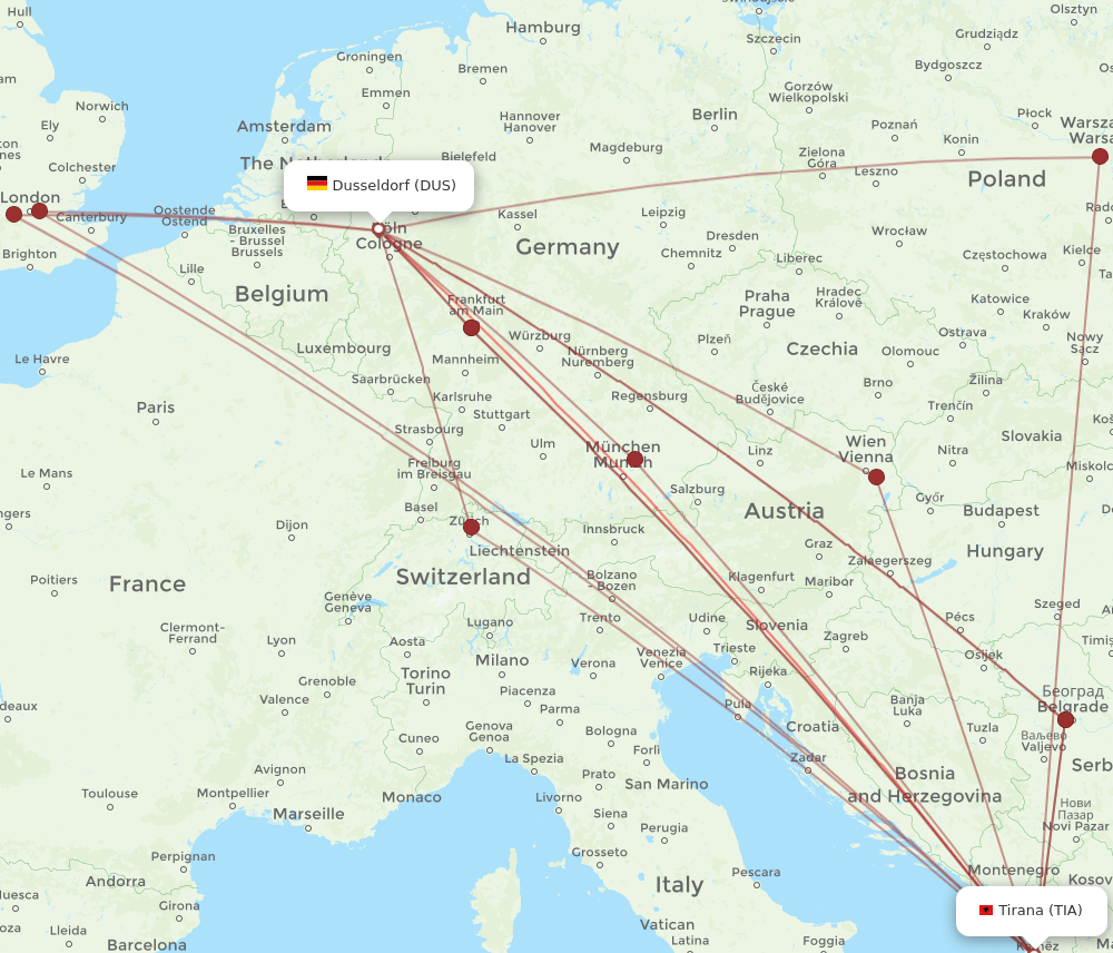 DUS-TIA flight routes