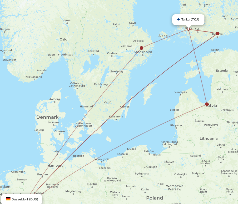 DUS-TKU flight routes