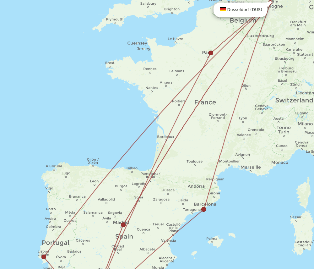 DUS-TNG flight routes