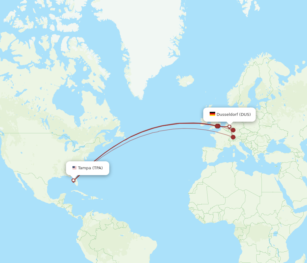 DUS-TPA flight routes