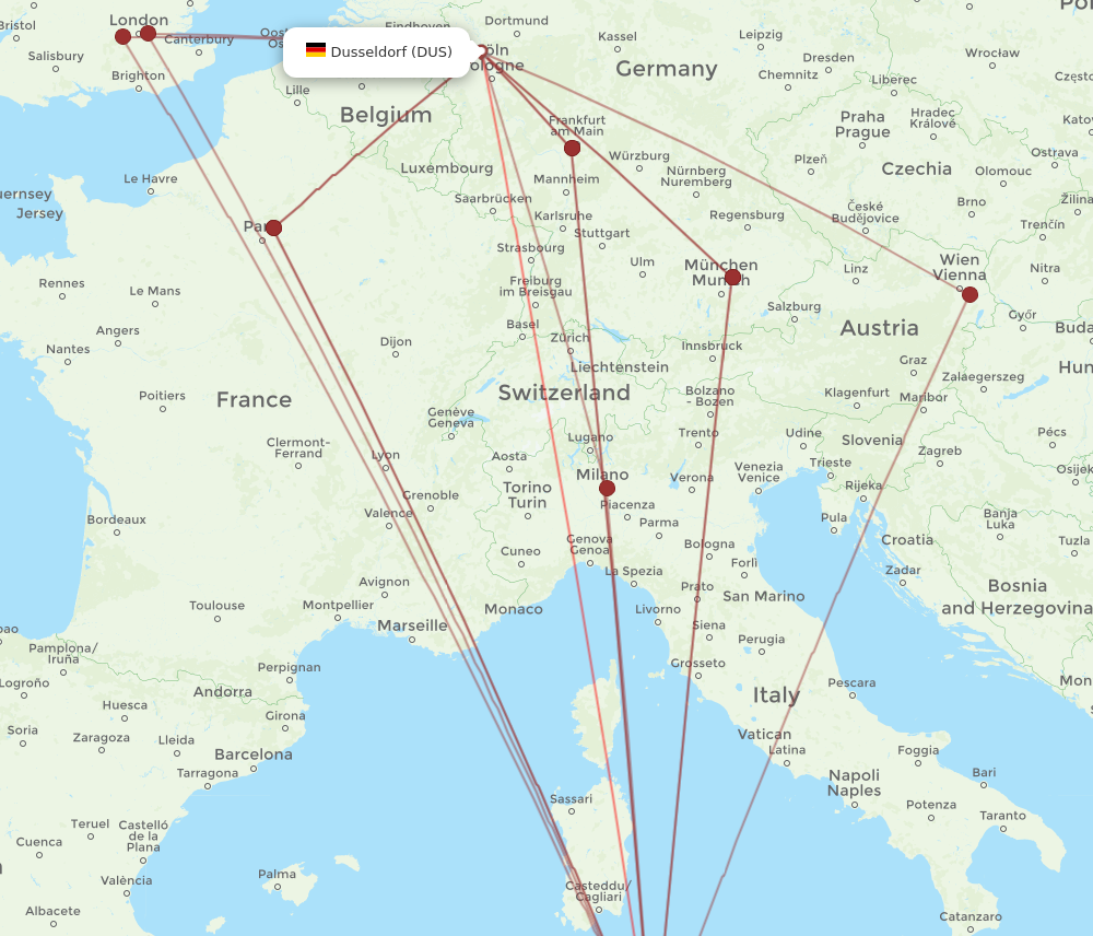 DUS to TUN flights and routes map