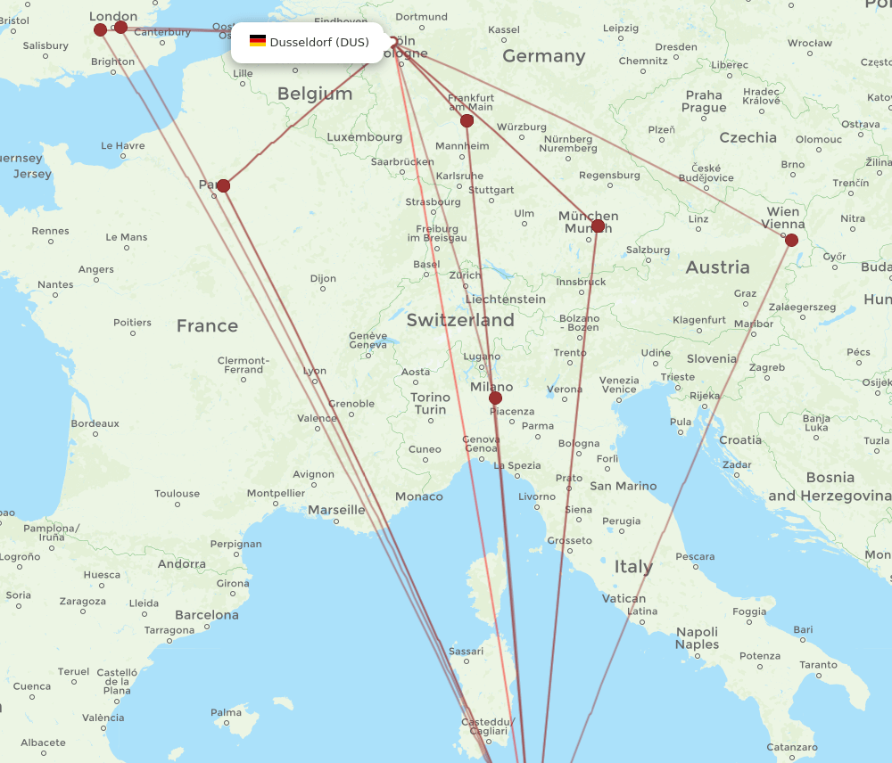 DUS to TUN flights and routes map