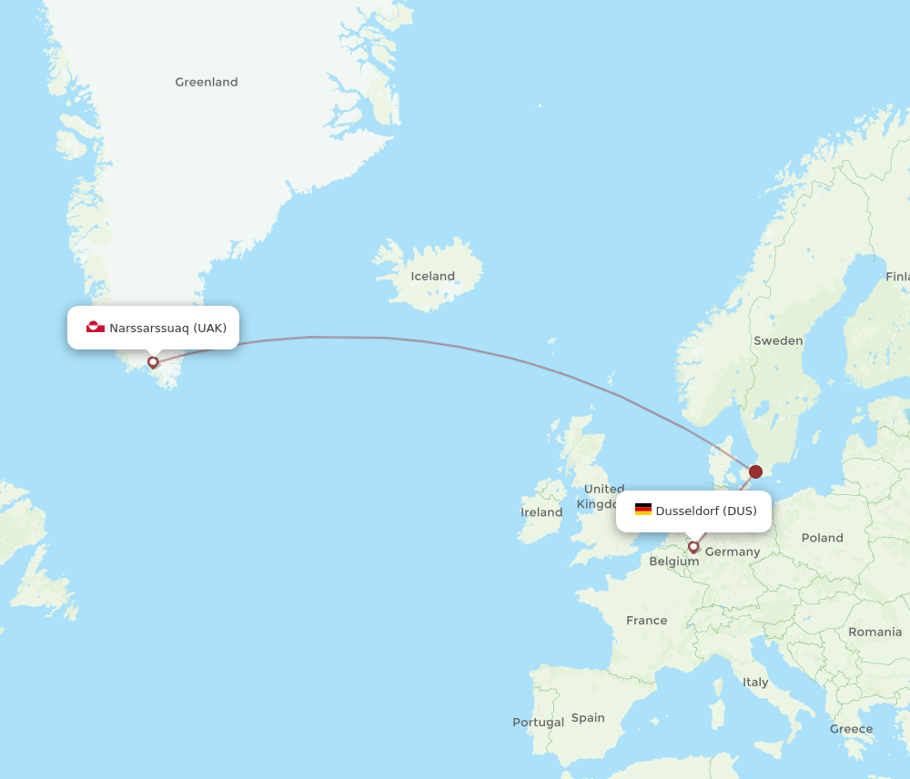 DUS-UAK flight routes