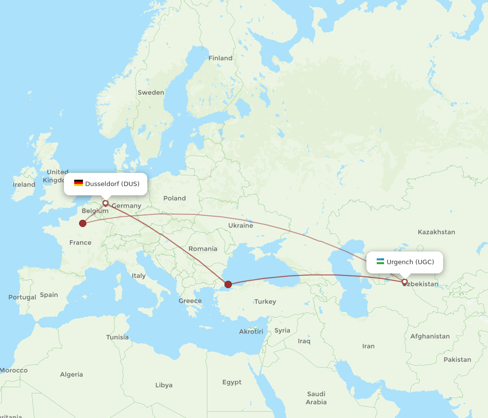 DUS-UGC flight routes