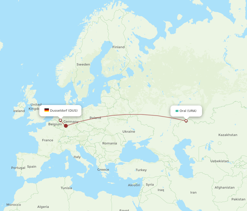 DUS-URA flight routes
