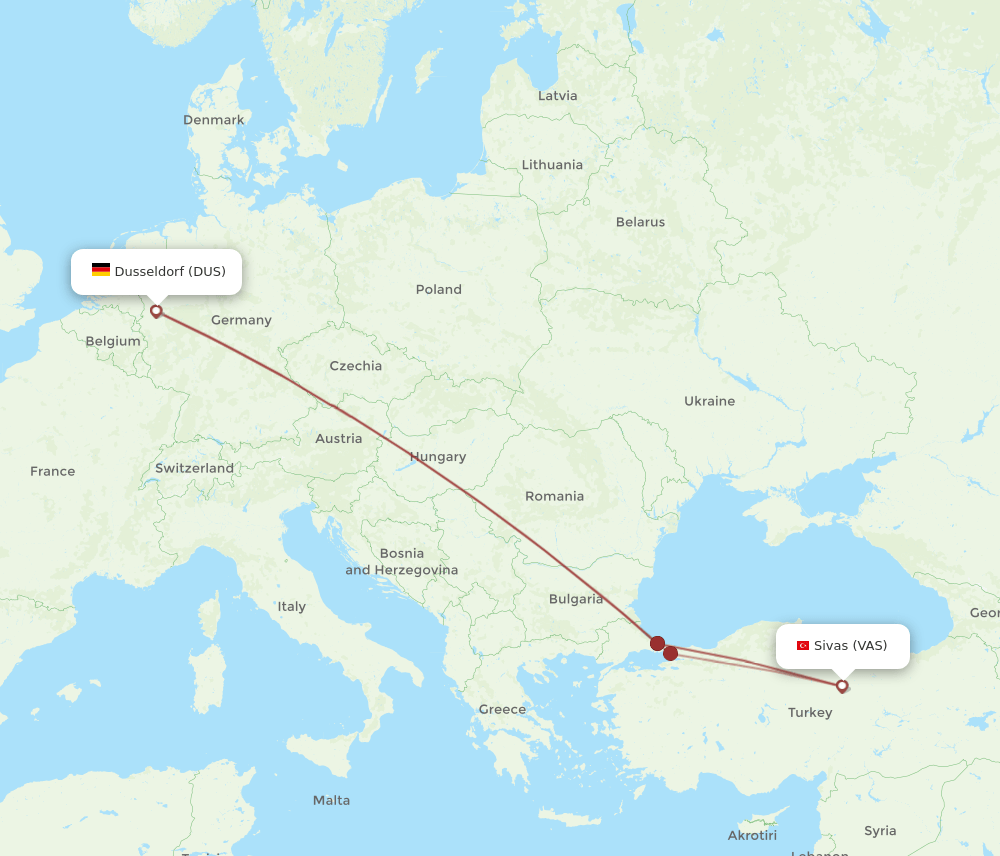 DUS-VAS flight routes
