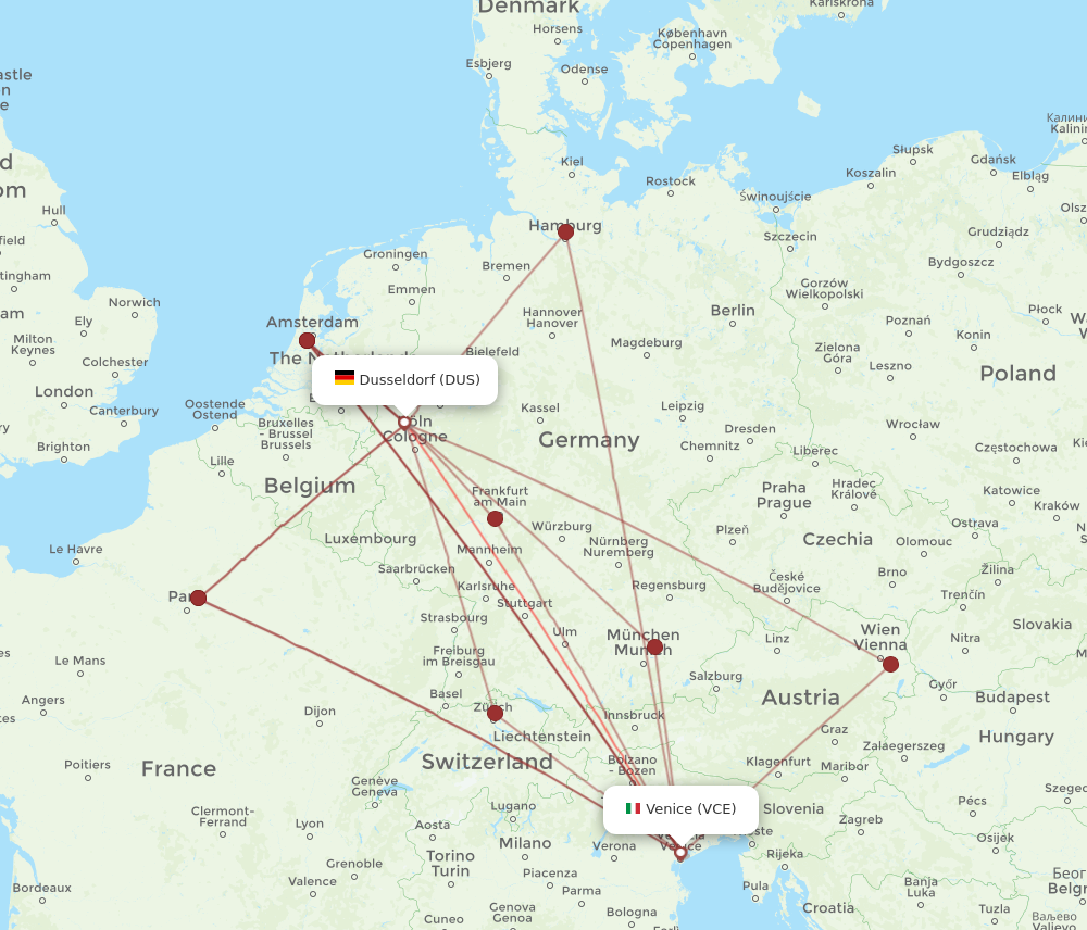 DUS to VCE flights and routes map