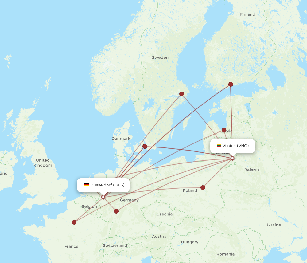 DUS to VNO flights and routes map