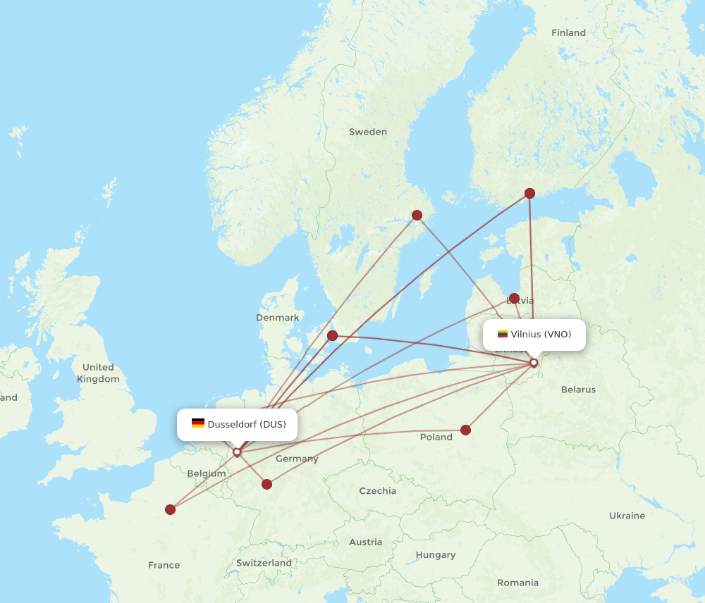 DUS-VNO flight routes