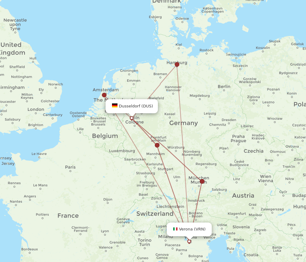 DUS to VRN flights and routes map
