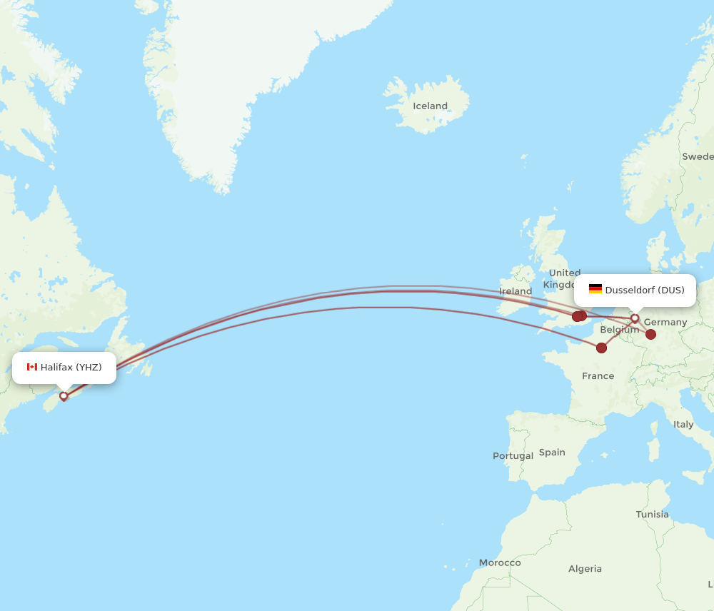 DUS-YHZ flight routes