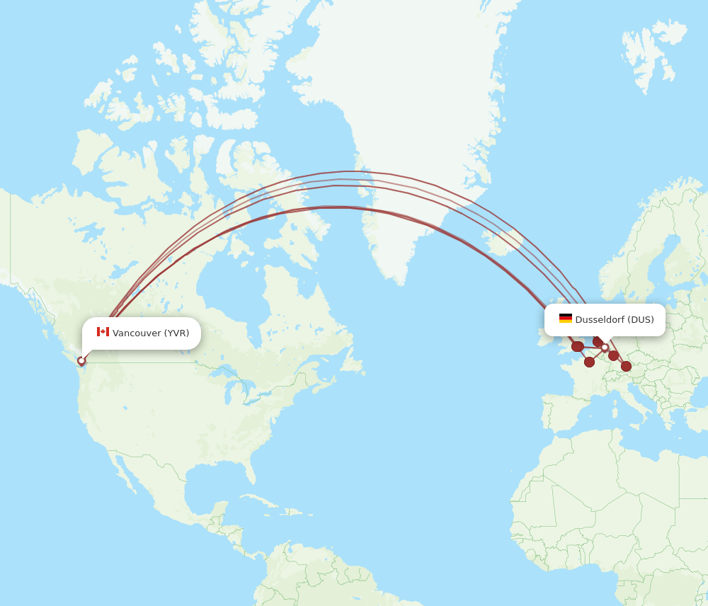 DUS-YVR flight routes