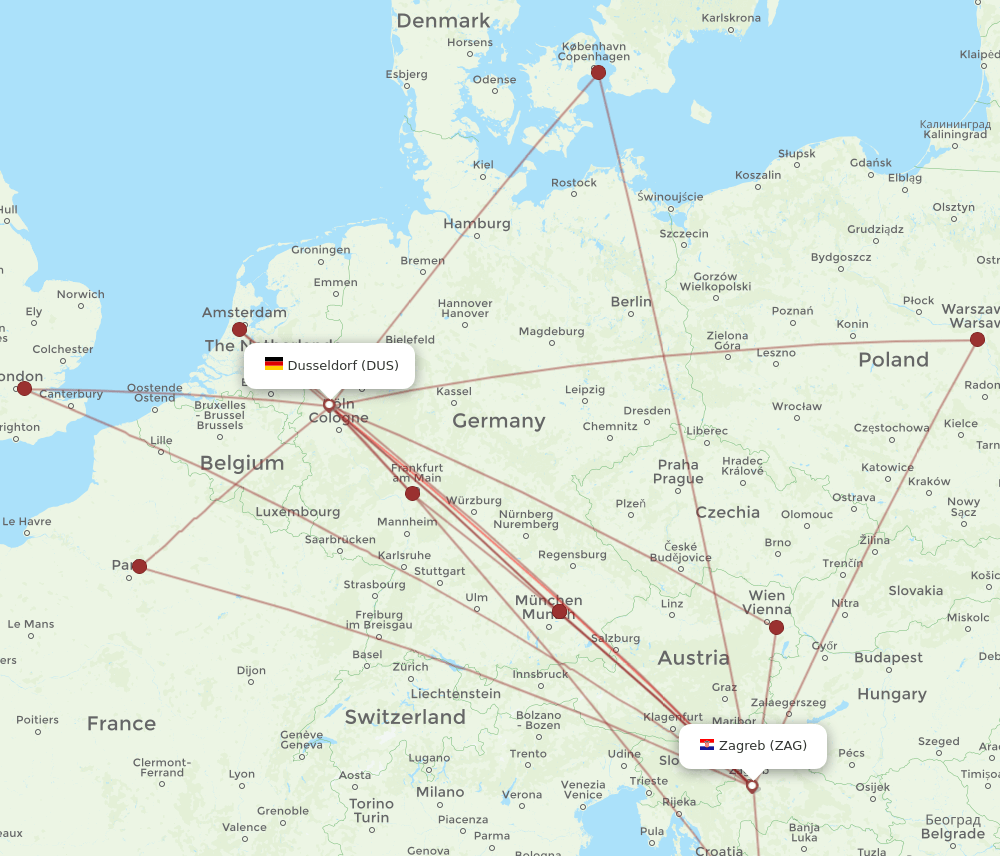 DUS-ZAG flight routes