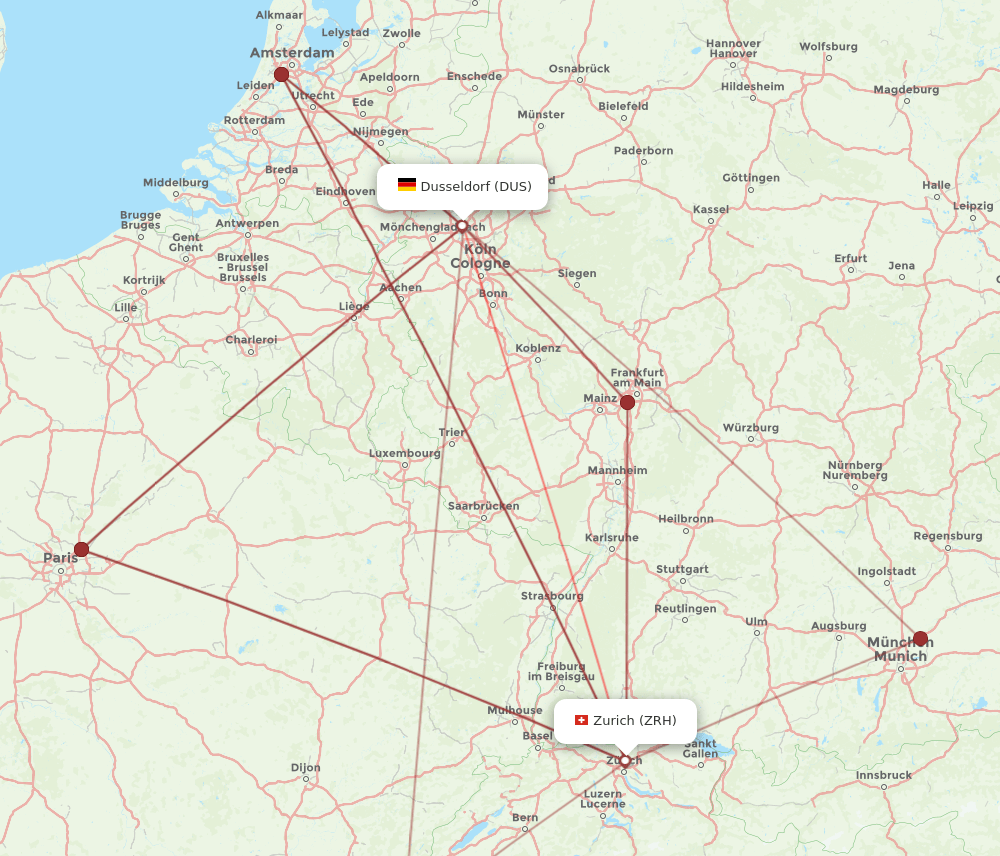 DUS-ZRH flight routes