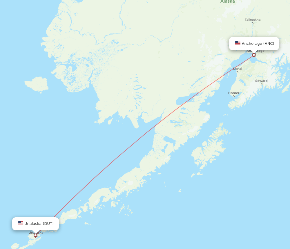 Dutch Harbor - Anchorage route map and flight paths