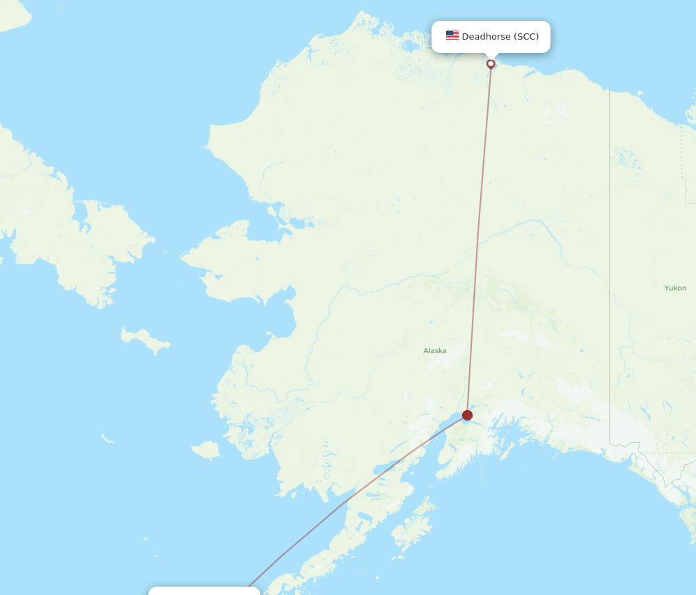 Dutch Harbor - Prudhoe Bay/Deadhorse route map and flight paths