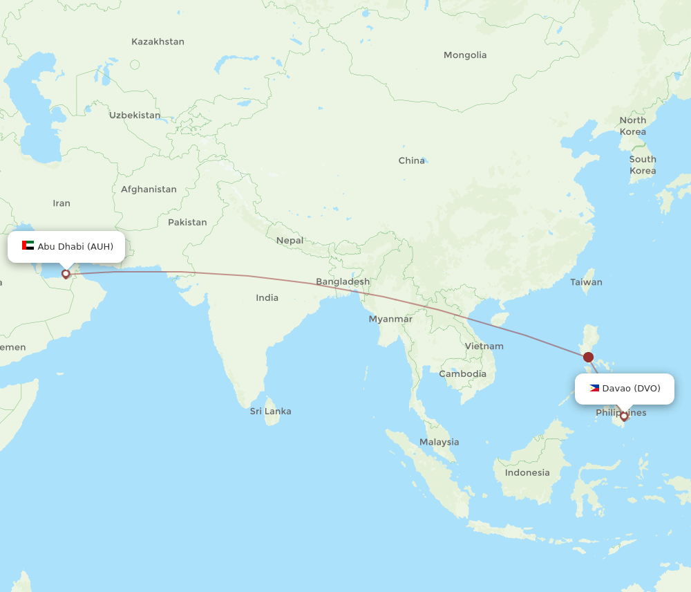 DVO to AUH flights and routes map