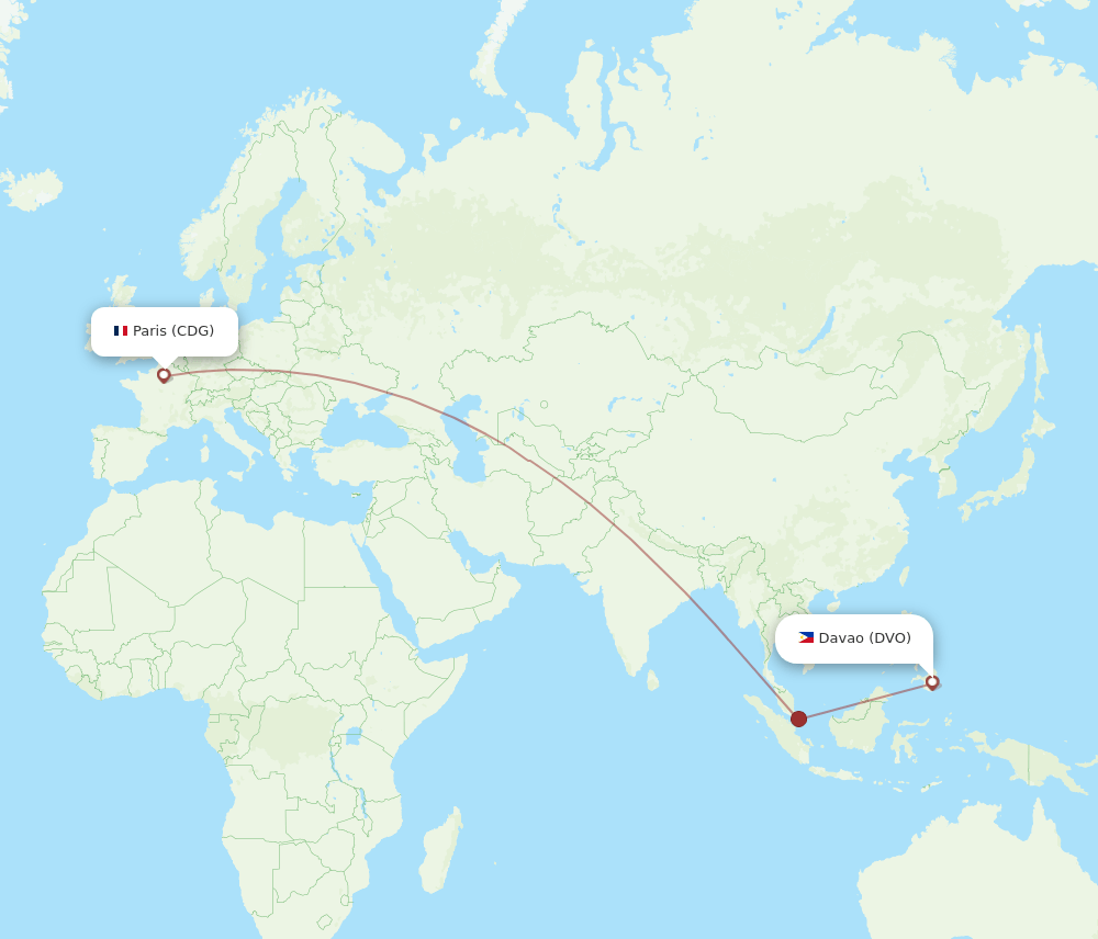 DVO to CDG flights and routes map