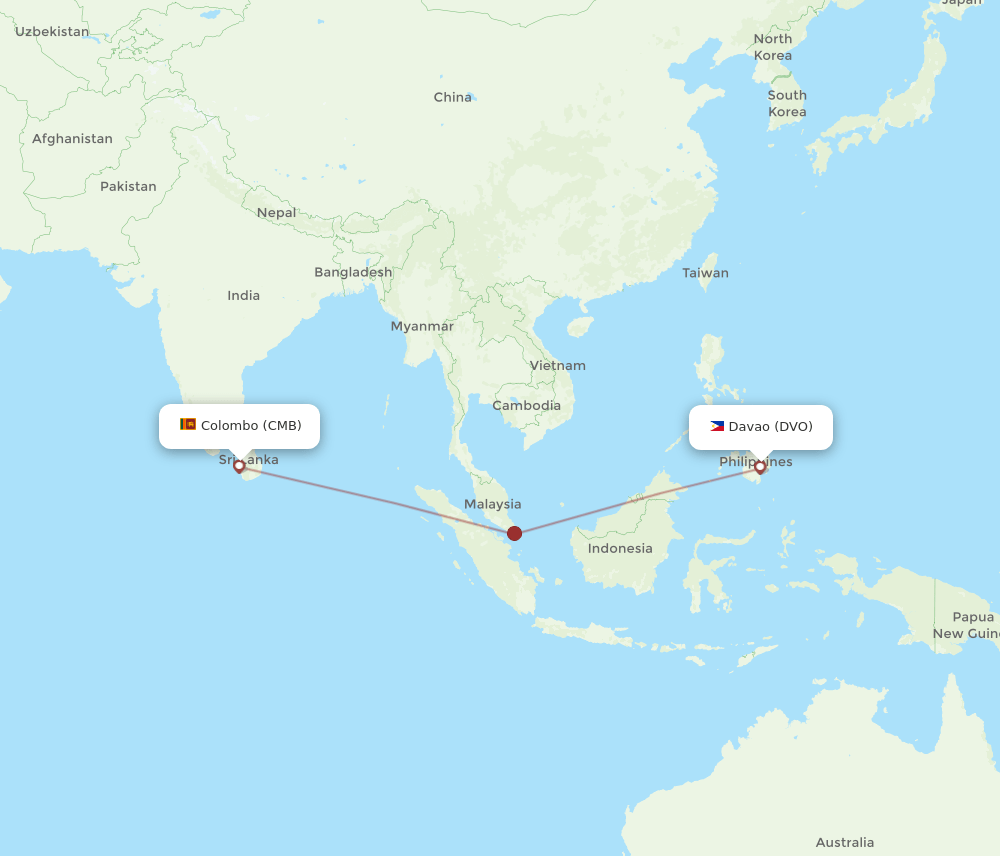 DVO to CMB flights and routes map