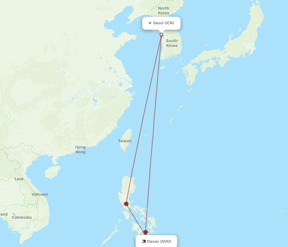 DVO to ICN flights and routes map