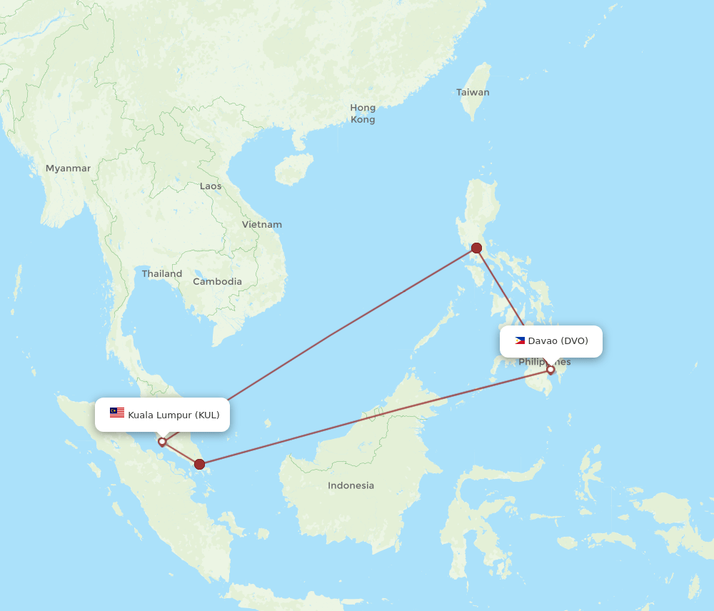 DVO to KUL flights and routes map
