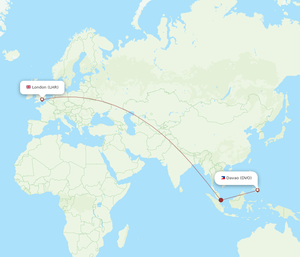 DVO-LHR flight routes