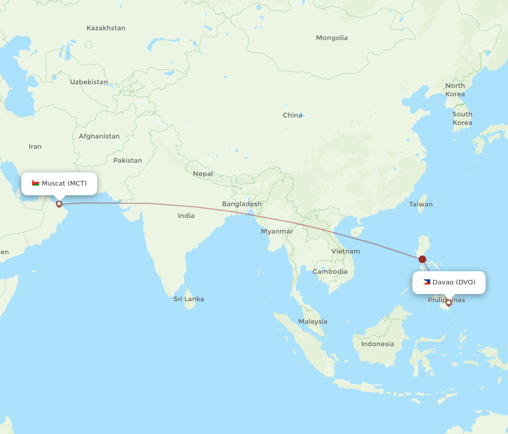 DVO to MCT flights and routes map