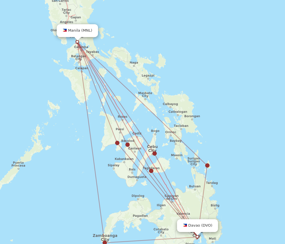 DVO to MNL flights and routes map