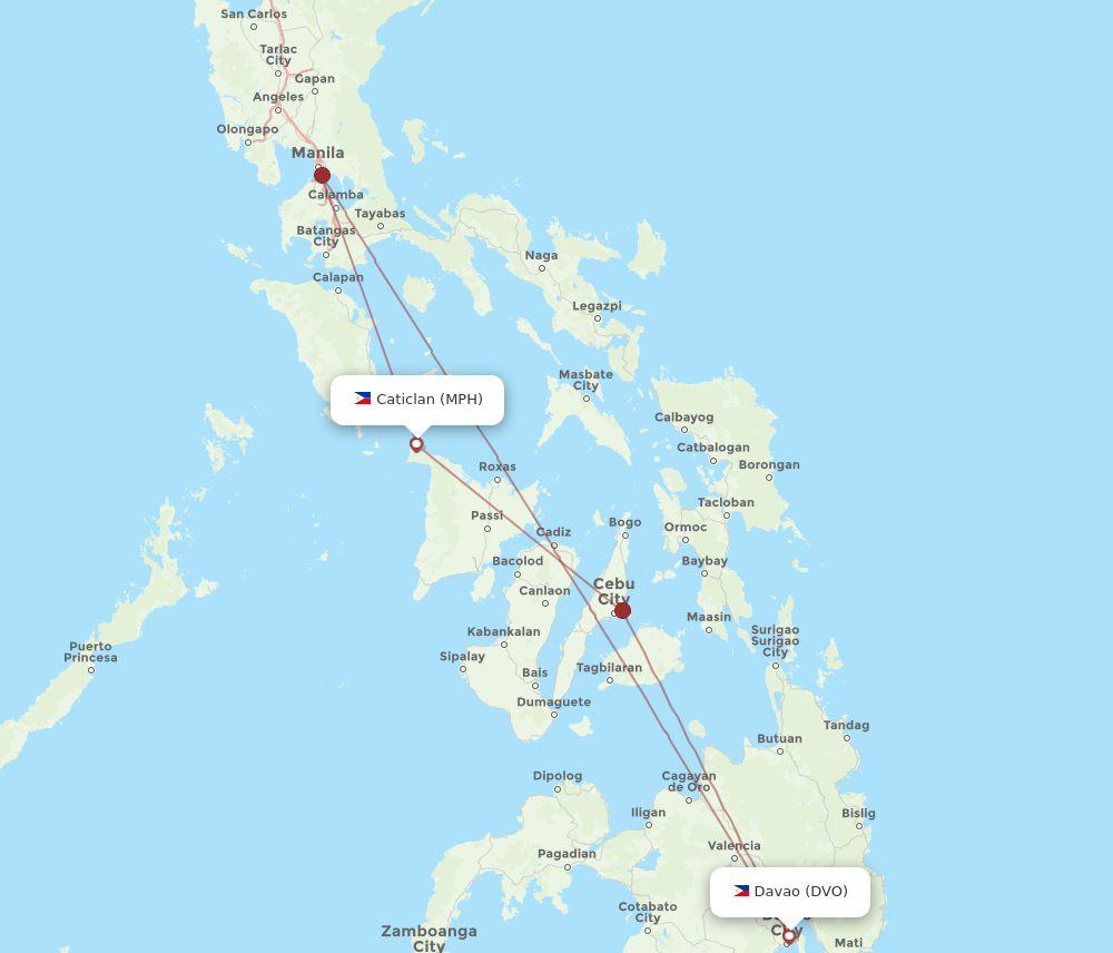 DVO to MPH flights and routes map