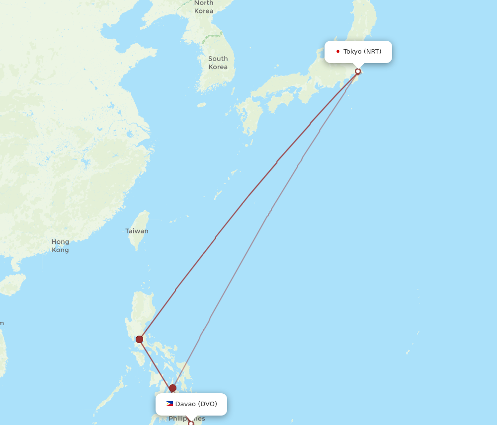 DVO to NRT flights and routes map