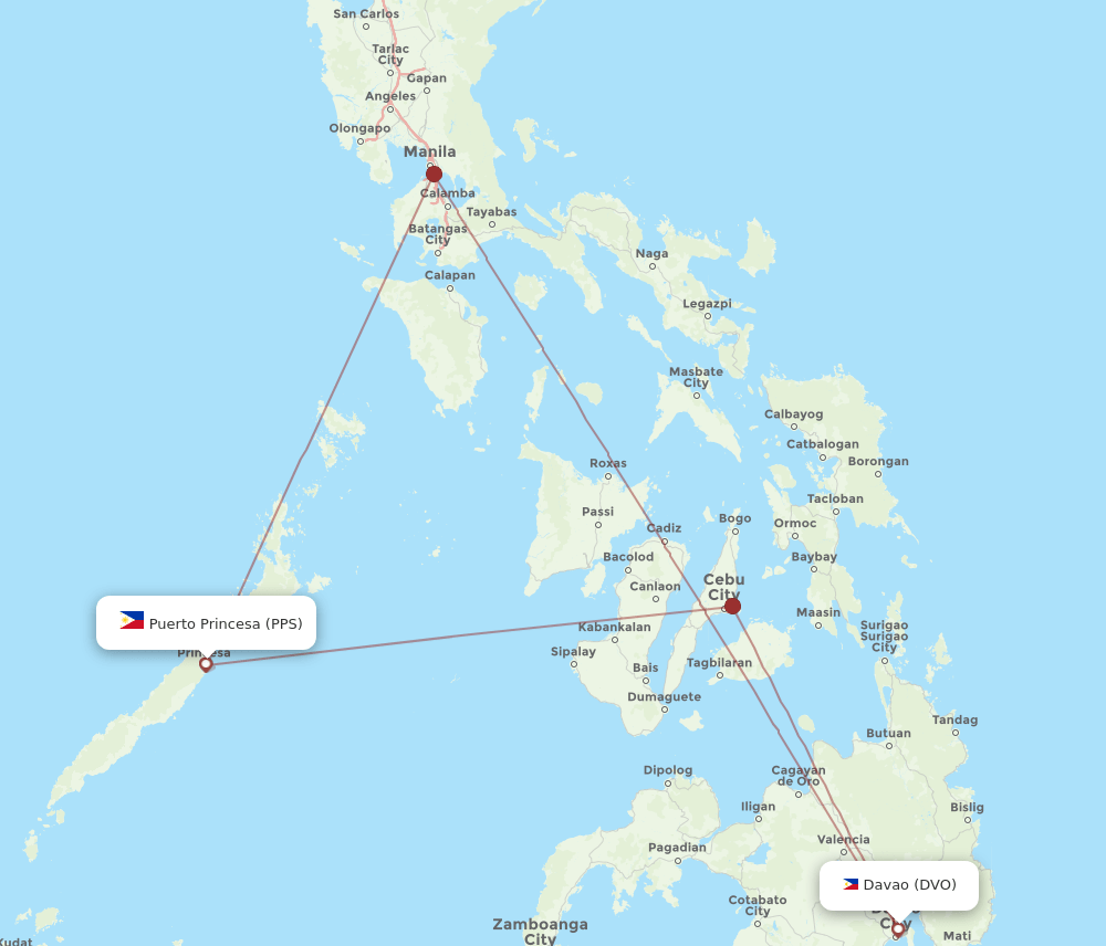 DVO to PPS flights and routes map