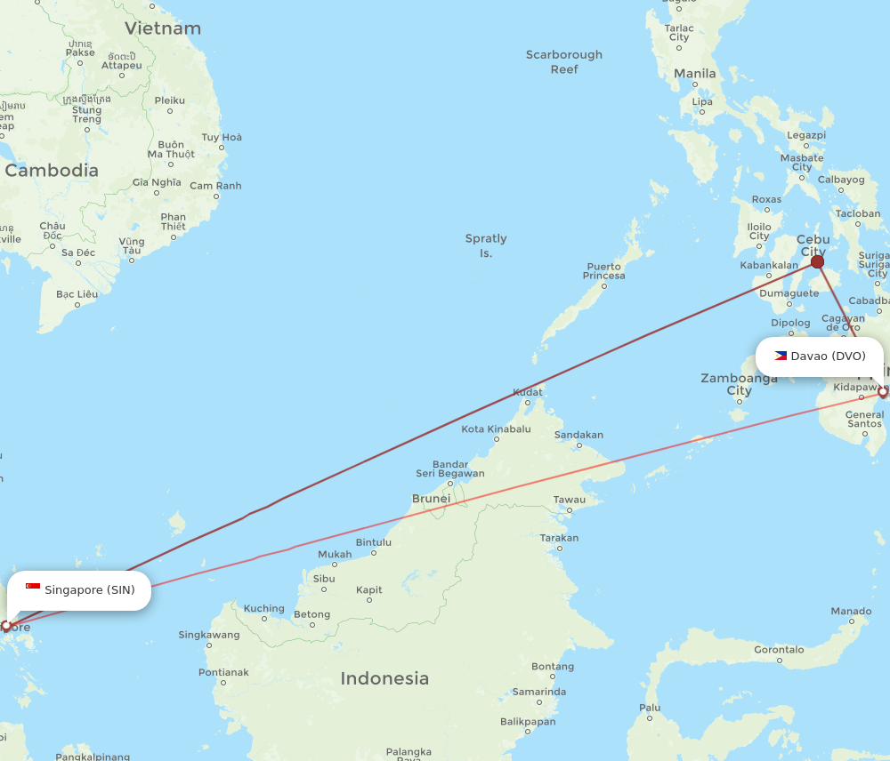 DVO to SIN flights and routes map