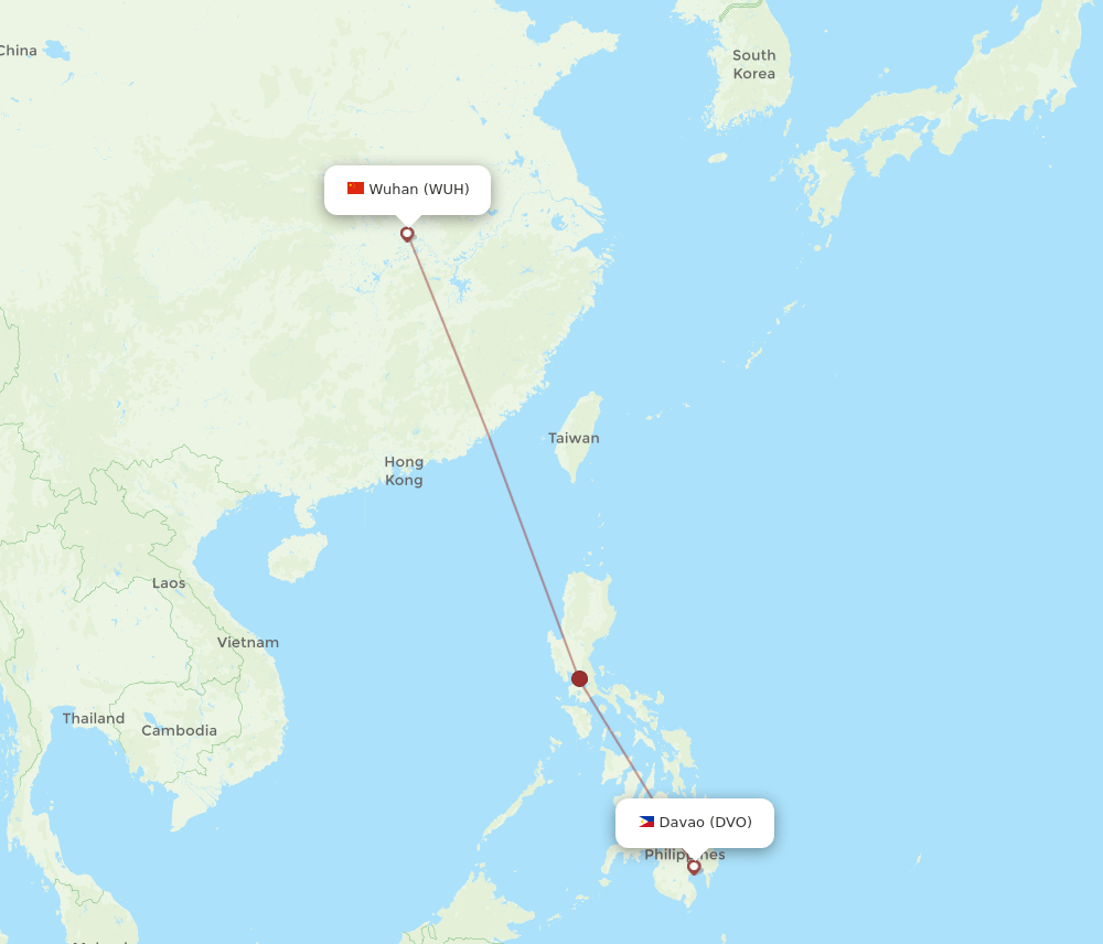 Wuhan - Davao route map and flight paths