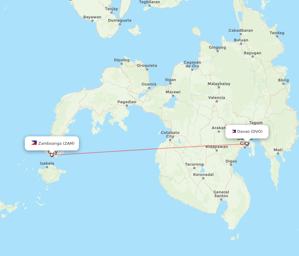 Davao - Zamboanga route map and flight paths