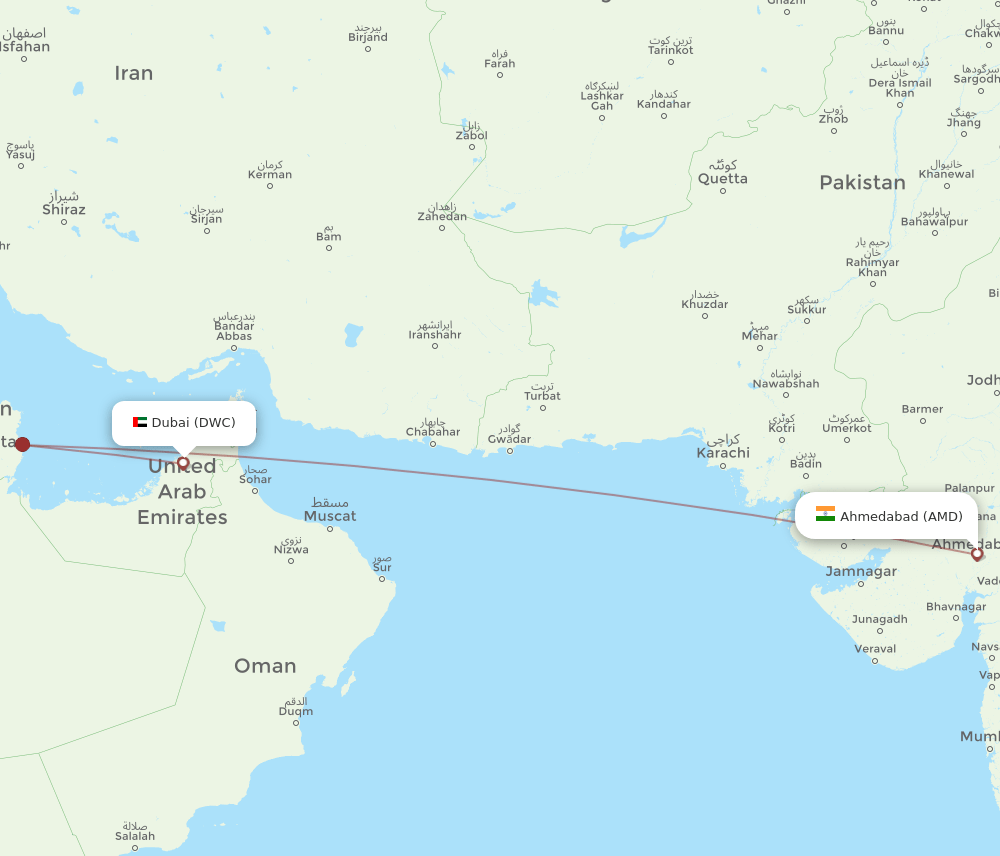 AMD to DWC flights and routes map