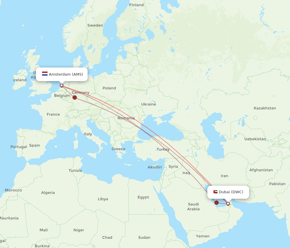 DWC-AMS flight routes