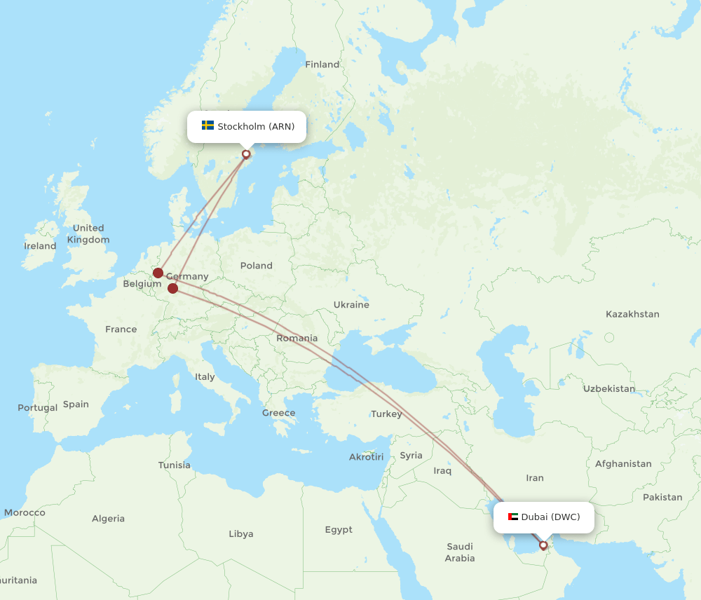DWC-ARN flight routes